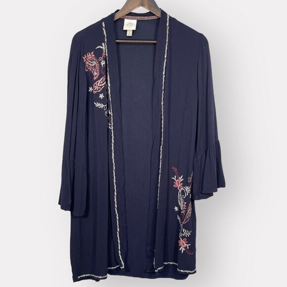 Knox Rose Open Cardigan Women M Blue Embroidery Rayon Soft Fabric Flared D22 - Picture 2 of 13